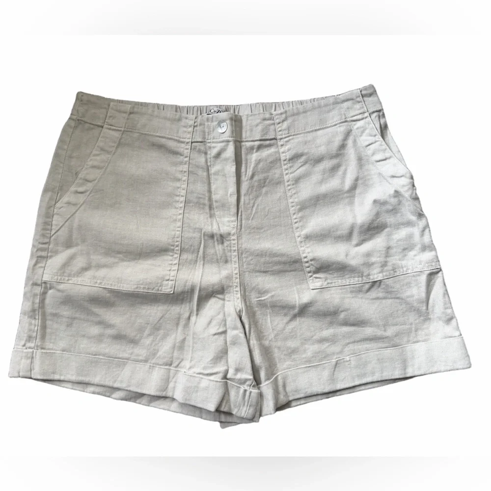 NIC + ZOE Linen Blend Shorts Neutral Beige Pull-On Pockets Casual | Size Medium - Picture 1 of 7